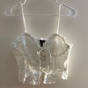 Forever 21 White Eyelet Lace-Up Crop Top